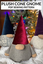 Load image into Gallery viewer, three plush gnomes with title and Christmas background