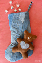 Load image into Gallery viewer, Denim Christmas Stocking with Teddy Bear Sewing Pattern
