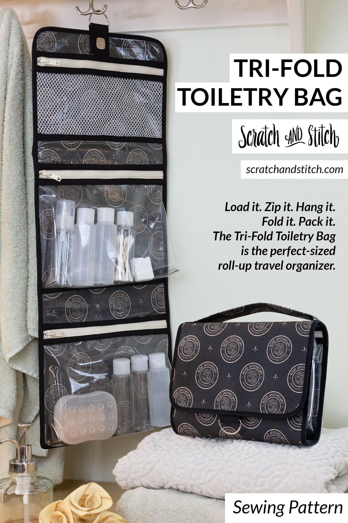 hanging travel toiletry bag Tri-Fold Toiletry Bag Sewing Pattern + Videos – Scratch and Stitch