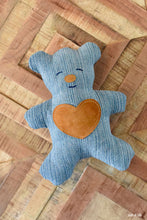 Load image into Gallery viewer, denim teddy bear with heart belly plush sewing pattern for beginners
