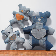 Load image into Gallery viewer, how to make plush toy stuffed animals with upcycled denim jeans
